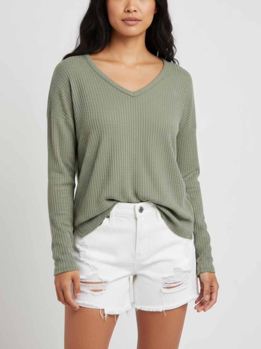 Chaser Sage Green Waffle knit lightweight blouse